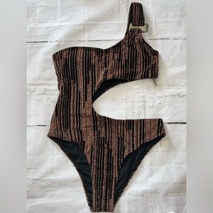 Metallic rose gold and black one peice cutout swimsuit size xsmall